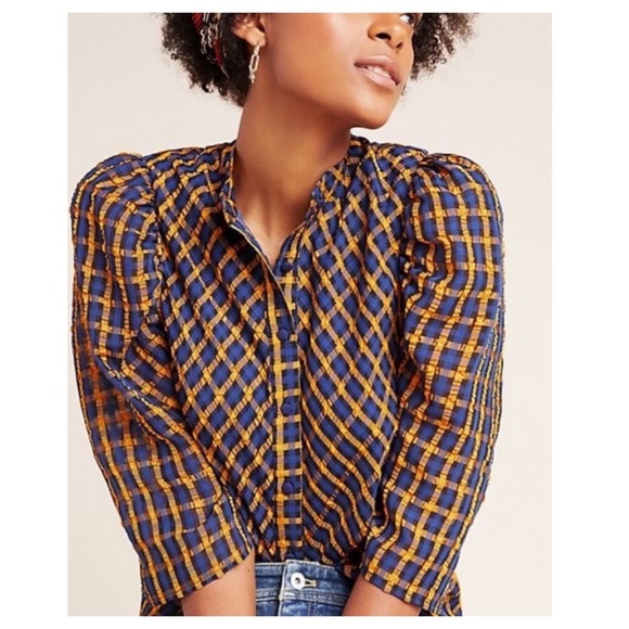 Anthropologie Tops - Anthropologie Eva Franco Plaid Textured Blouse 10P